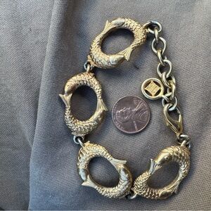 Vintage GIVENCHY gold tone, kissing Koi fish link bracelet 1980s craft